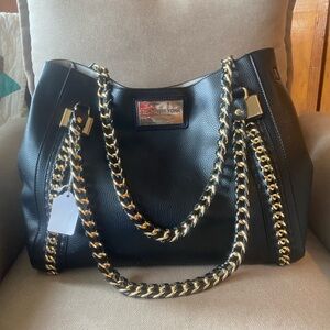 NWT Marc New York Black Shoulder Bag with Gold Chain